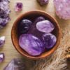 amethysts on a table